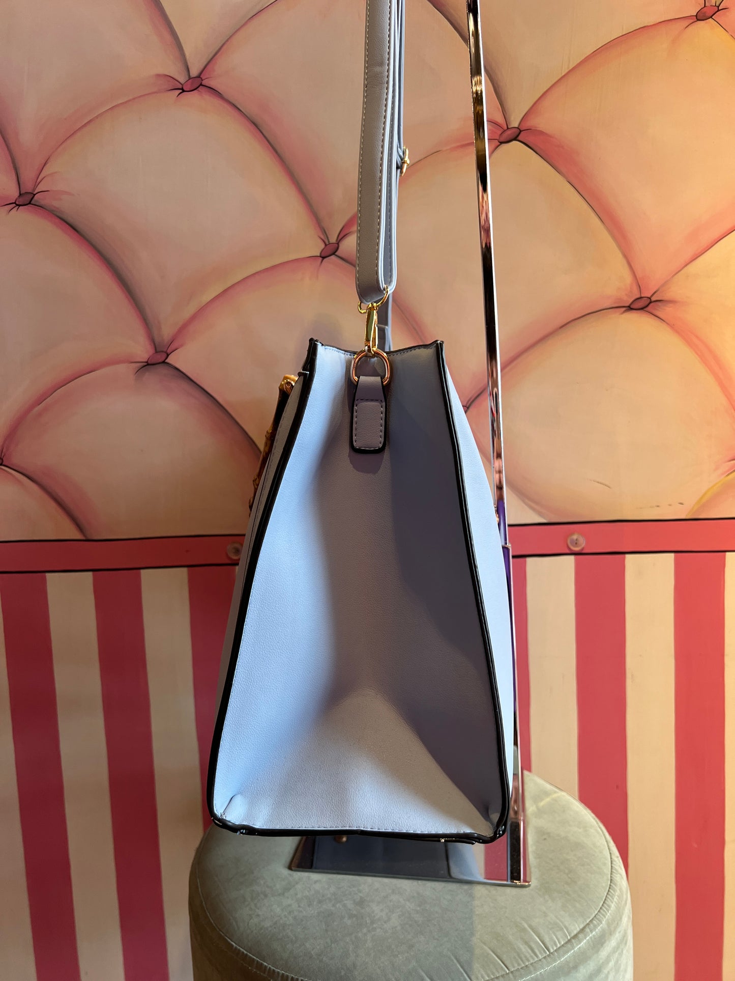 Borsa ecopelle celeste manici bambù con tracolla