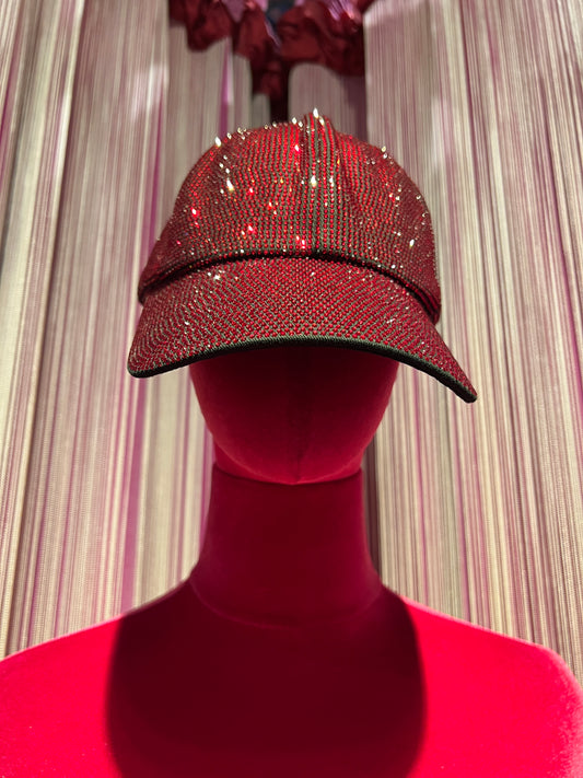 Love & roses cappello con visiera rosso con cristalli neri misura regolabile