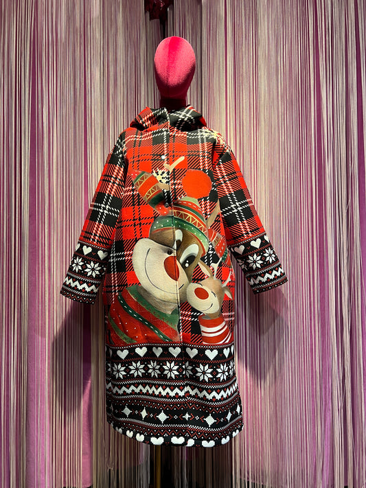 Mon amour Paris -20% di sconto cappotto con cappuccio in neoprene fantasia tartan stampa renne