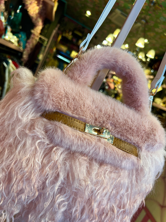 Show-up Milano borsa con tracolla in eco Mongolia ed ecopelle , colore rosa cipria