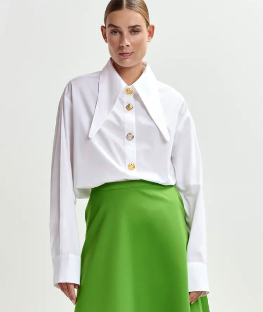 Essentiel antwerp camicia cotone oversize con colletto allungato può essere annodato, bottoni oro