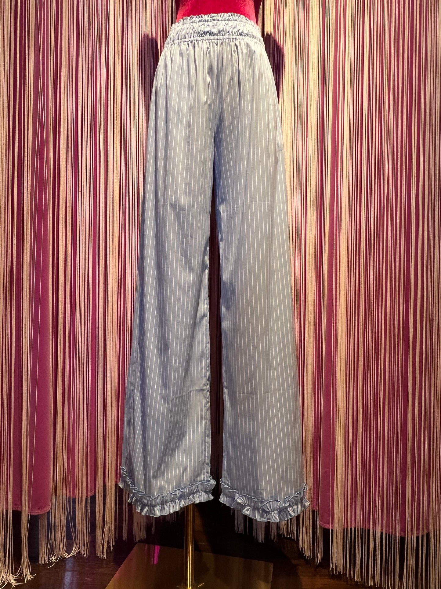 Gina Gorgeous pantalone palazzo di cotone a righe celeste e bianco Palmira 1
