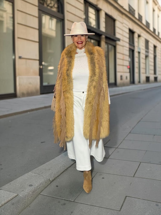Uncommon gilet di simil pelliccia con frange miele vestibilita’ over