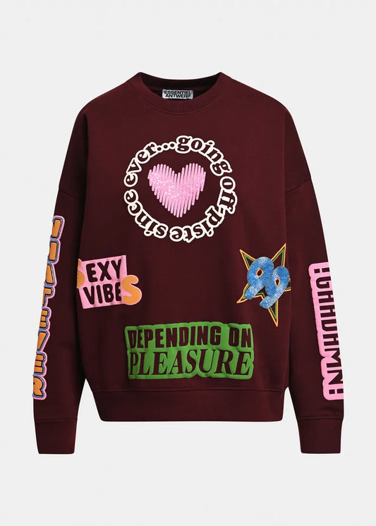 Essentiel antwerp felpa in cotone con stampa grafica e patch perline
