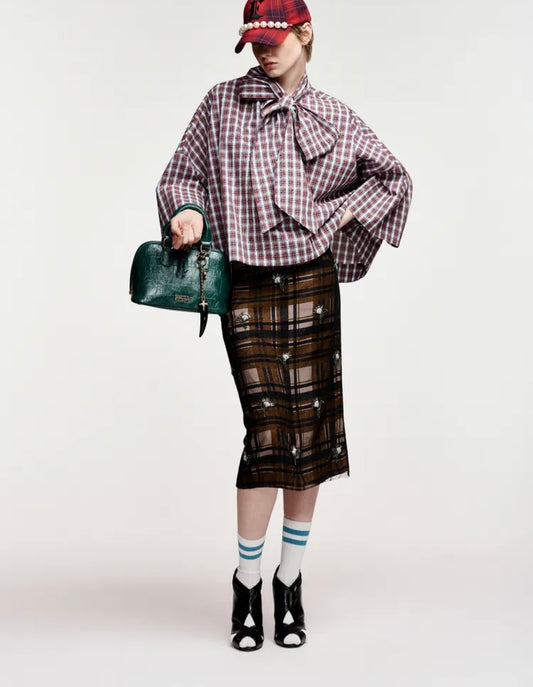 Essentiel antwerp gonna midi in tulle con decorazioni a fiori color kaki nero e marrone chiaro