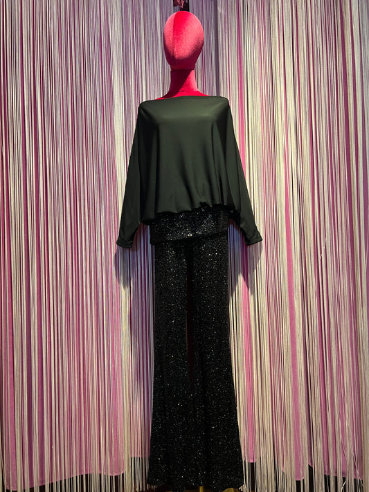 The room completo nero blusa e pantalone dí paillettes