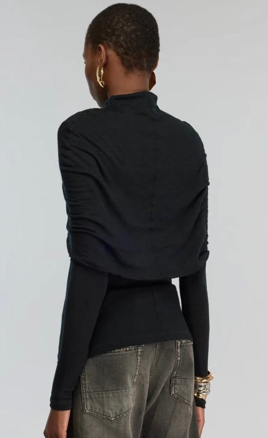 Semicouture dolcevita Jersey in lana dettaglio mantella nera Nives
