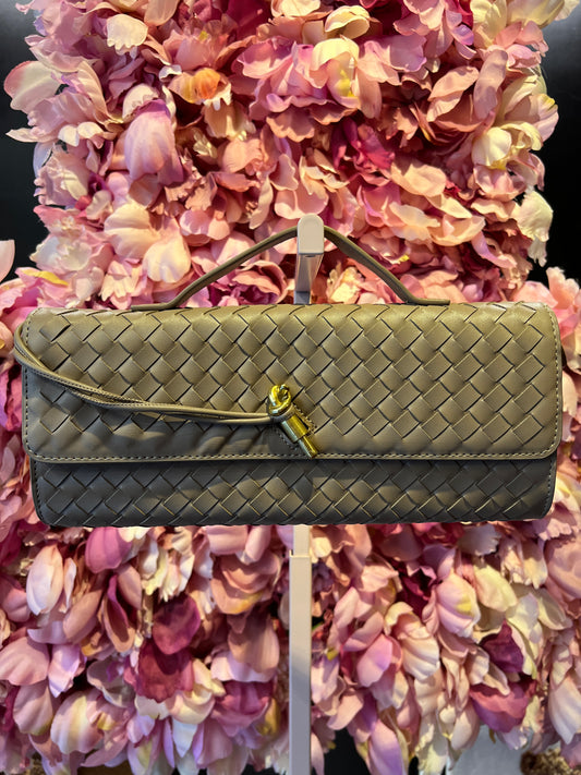 Borsa ecopelle taupe lavorazione ad intreccio con tracolla