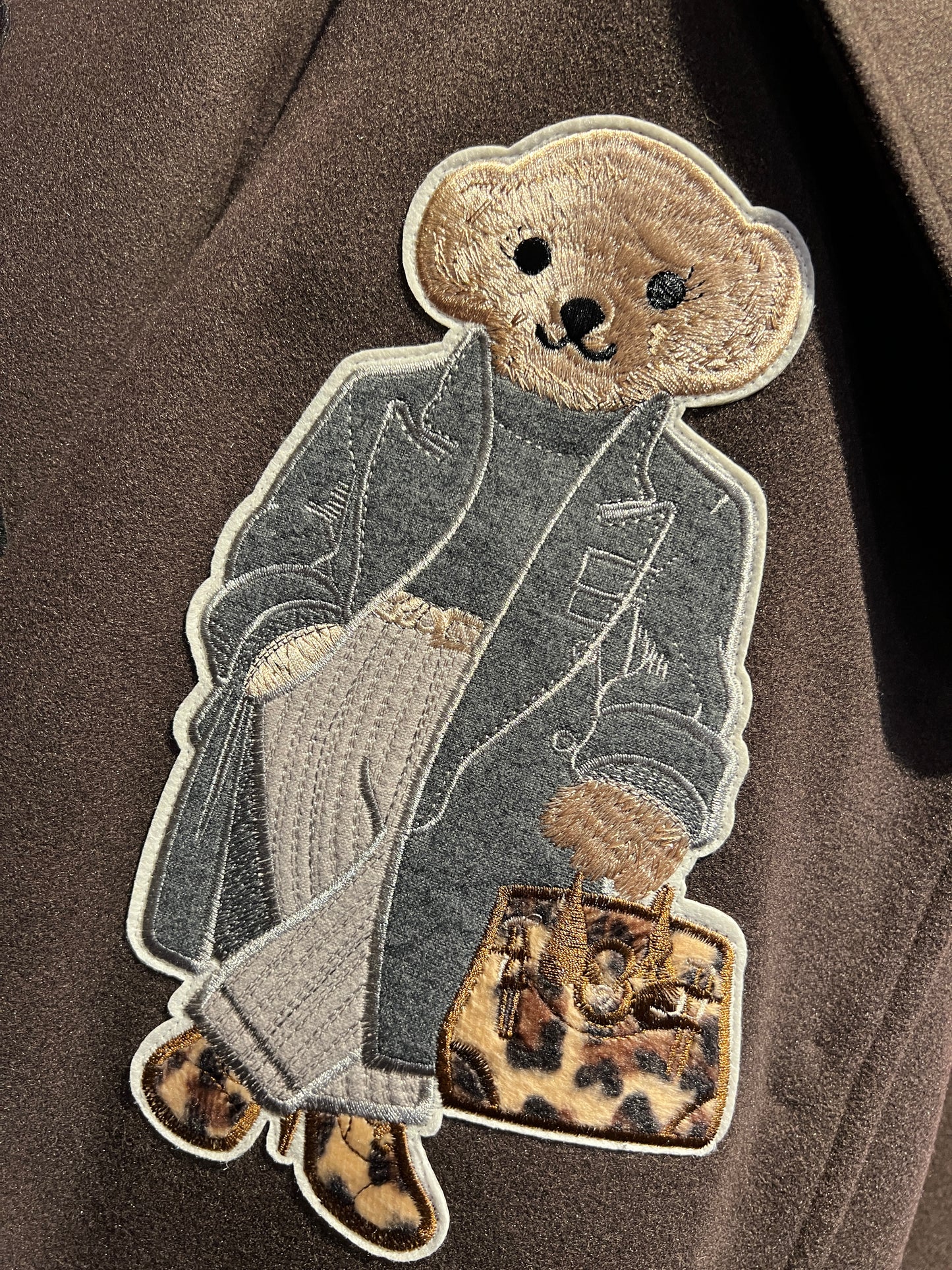 Caban Romantic luxury coat giacca/cappotto cioccolato doppiopetto oversize con patch orsetti
