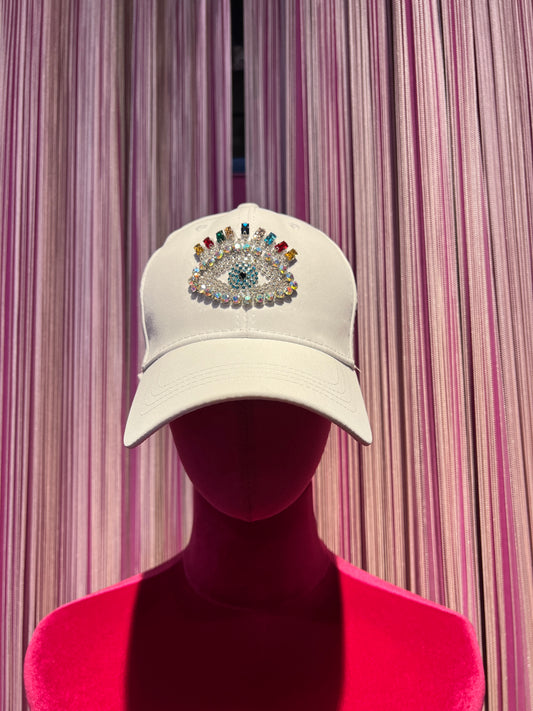 Cappello con visiera bianco con applicazione