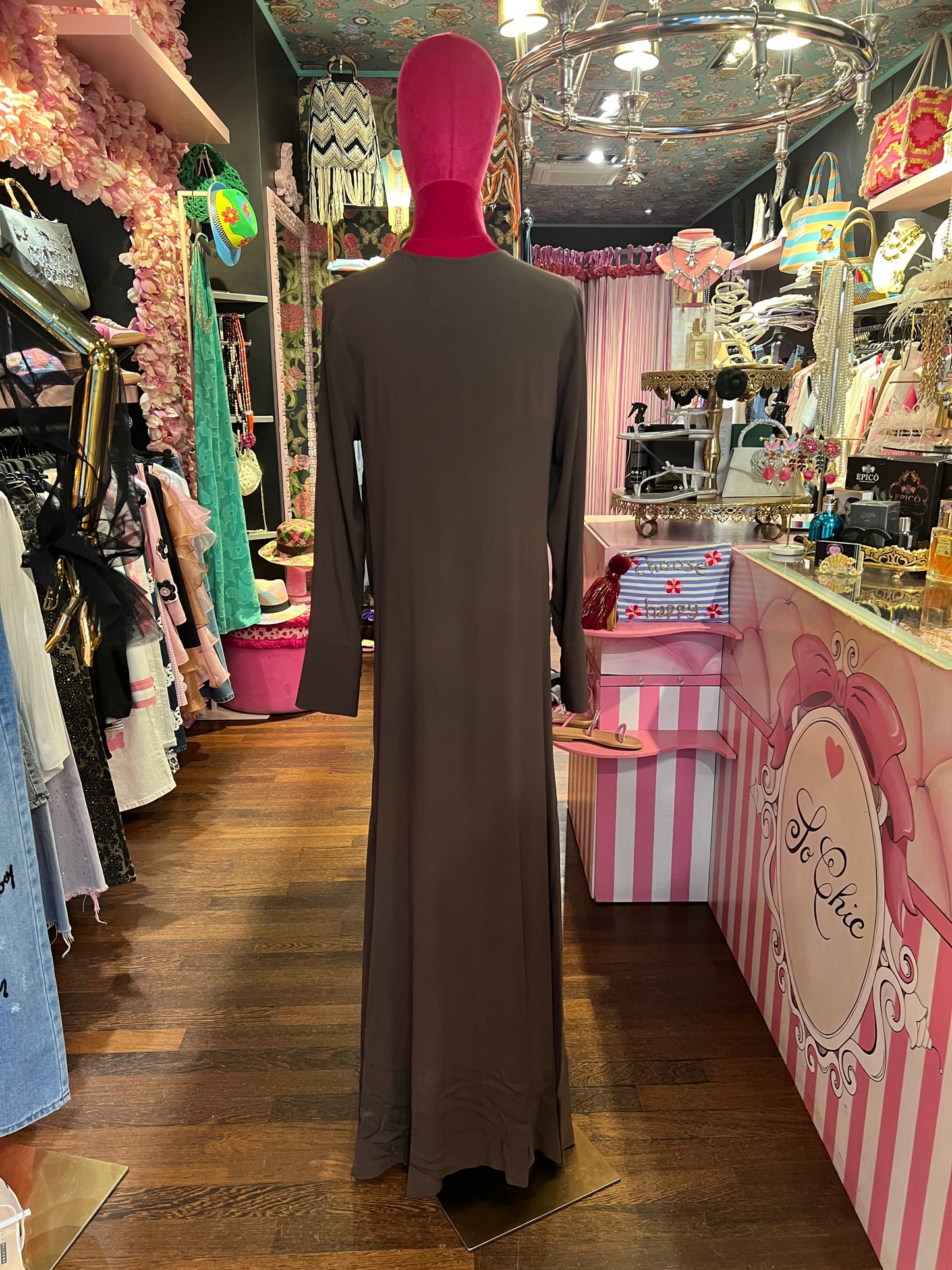 Semicouture abito lungo cioccolato manica lunga Cyprien