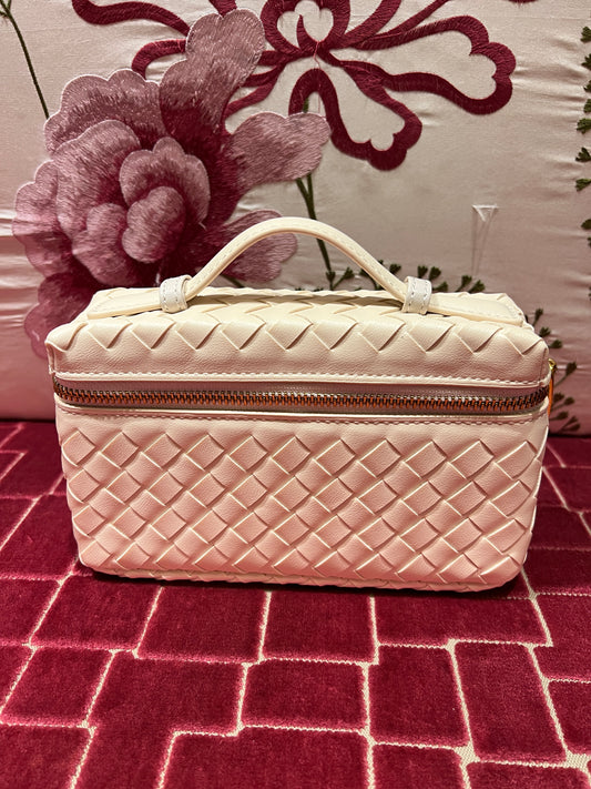 Borsa ecopelle panna con lavorazione ad intreccio con tracollina