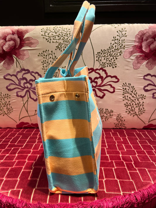 Rue Madam meno 70% borsa righe turchese e albicocca teddy Forte dei marmi