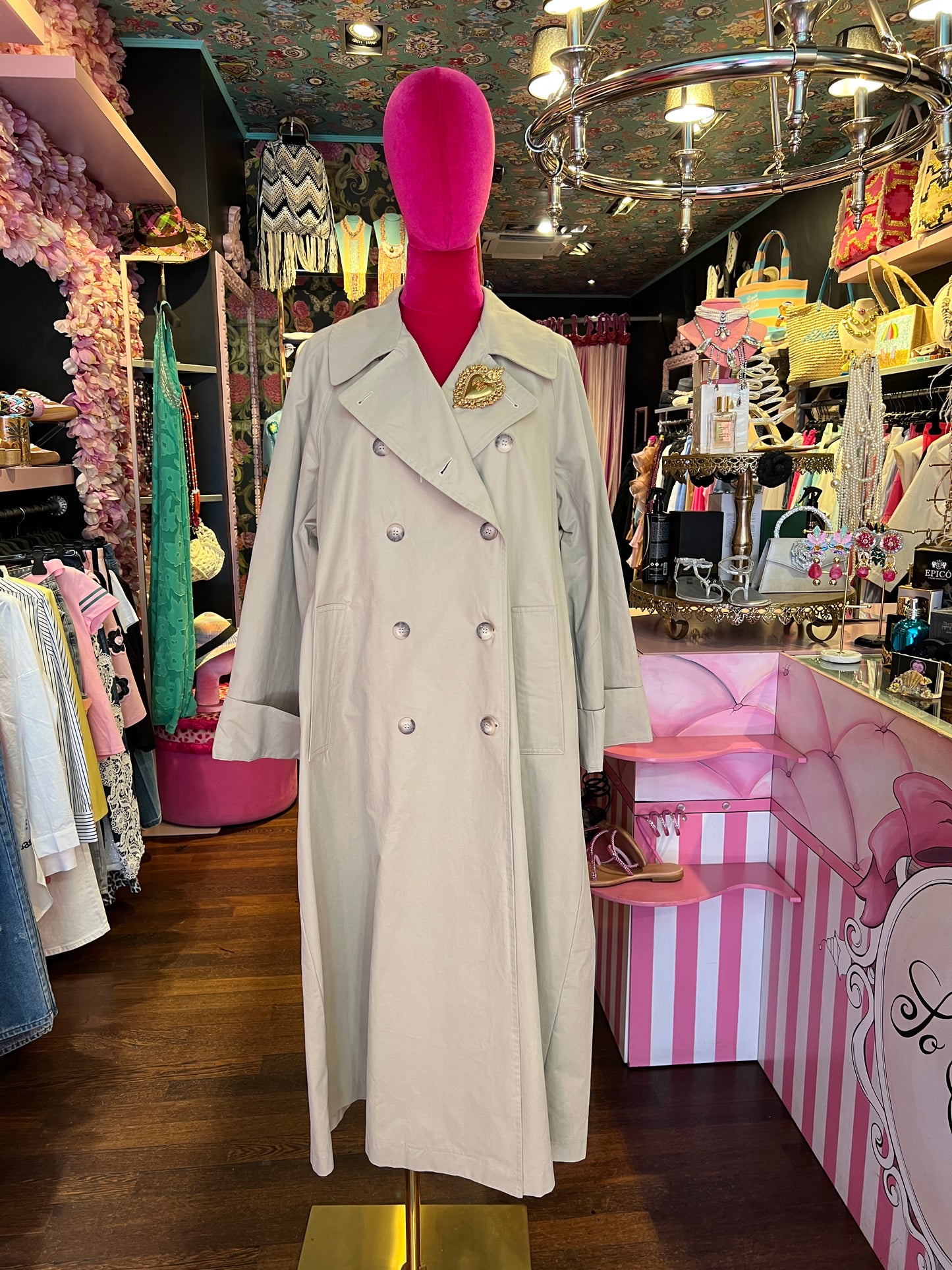 Pink memories trench lungo beige con cinta