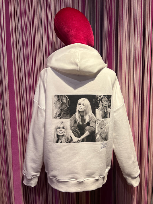 Brigitte Bardot felpa con cappuccio bianca con stampa foto BB