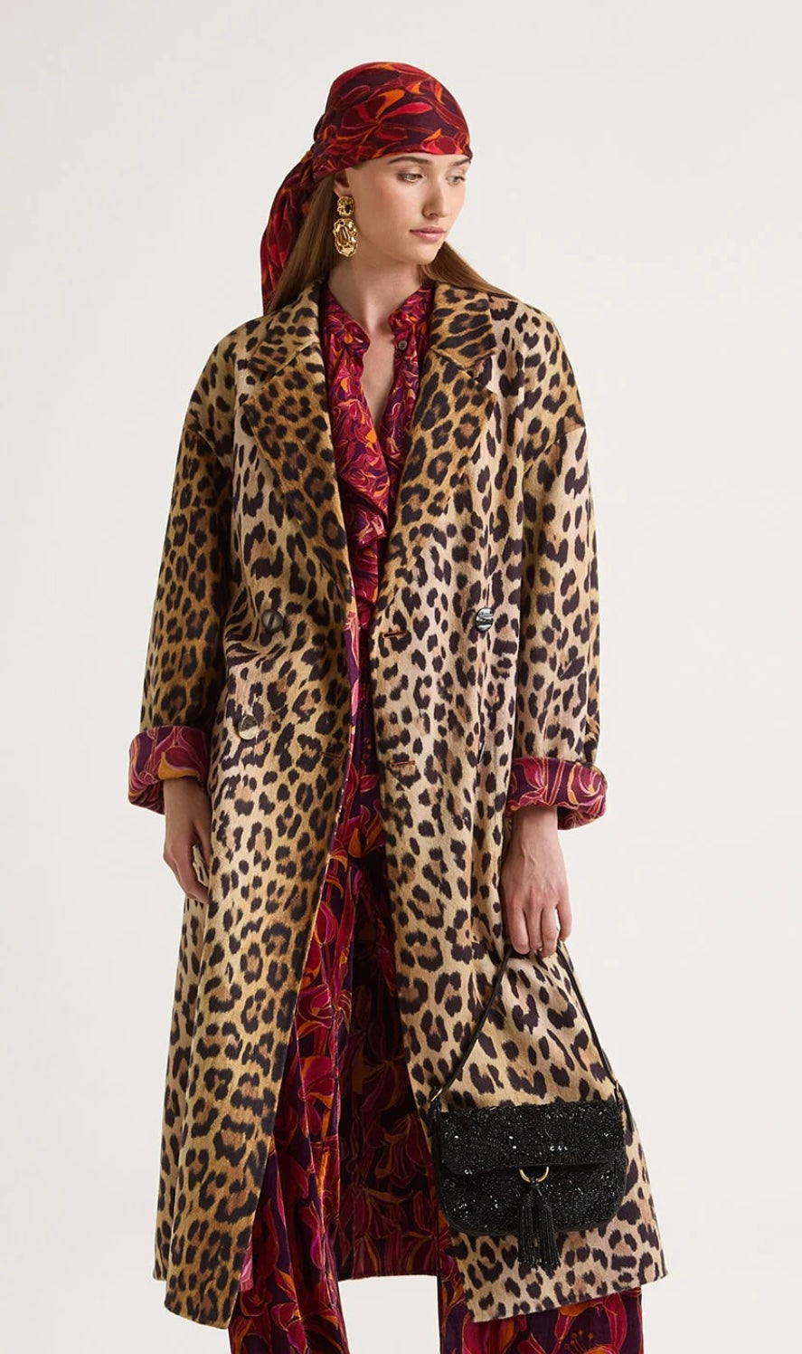 Maliparmi cappotto reversibile da un lato fantasia gigli bordò dall’altro fantasia animalier
