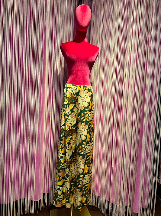Pink memories pantalone fantasia fiorì verde arancio con elastico
