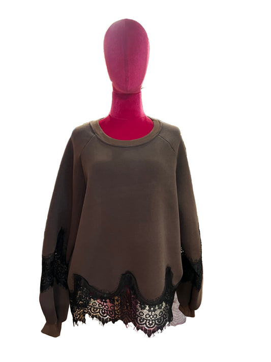 The room felpa cioccolato con pizzo nero