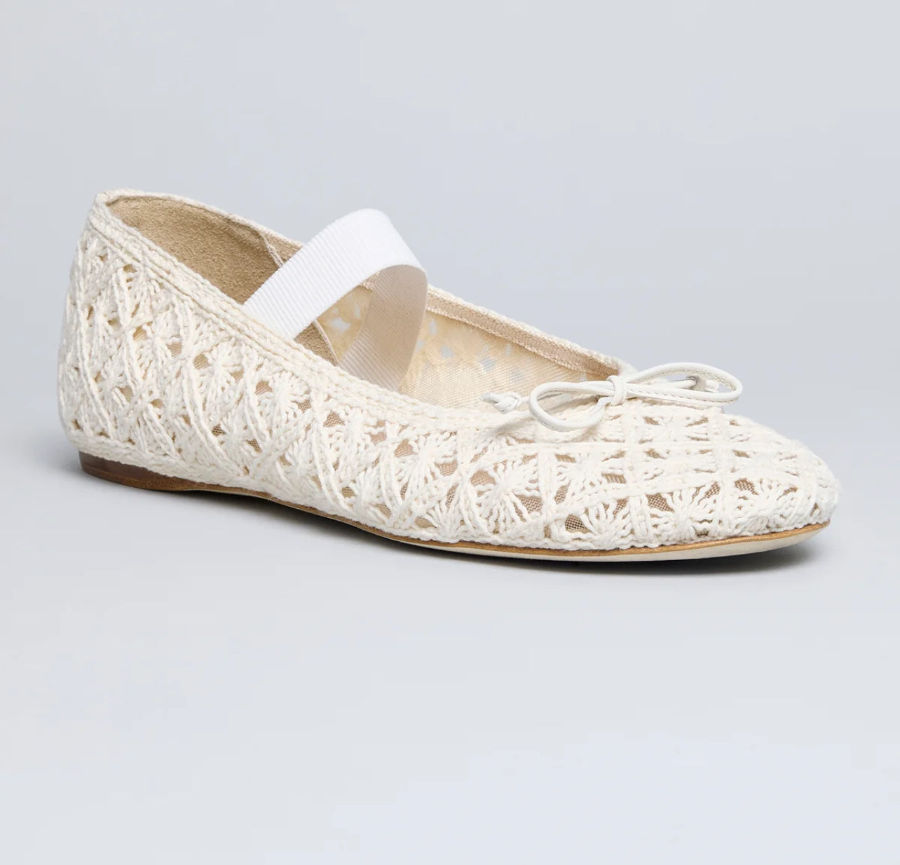 Semicouture ballerina in crochet , dettaglio fiocchetto ed elastico sul dorso