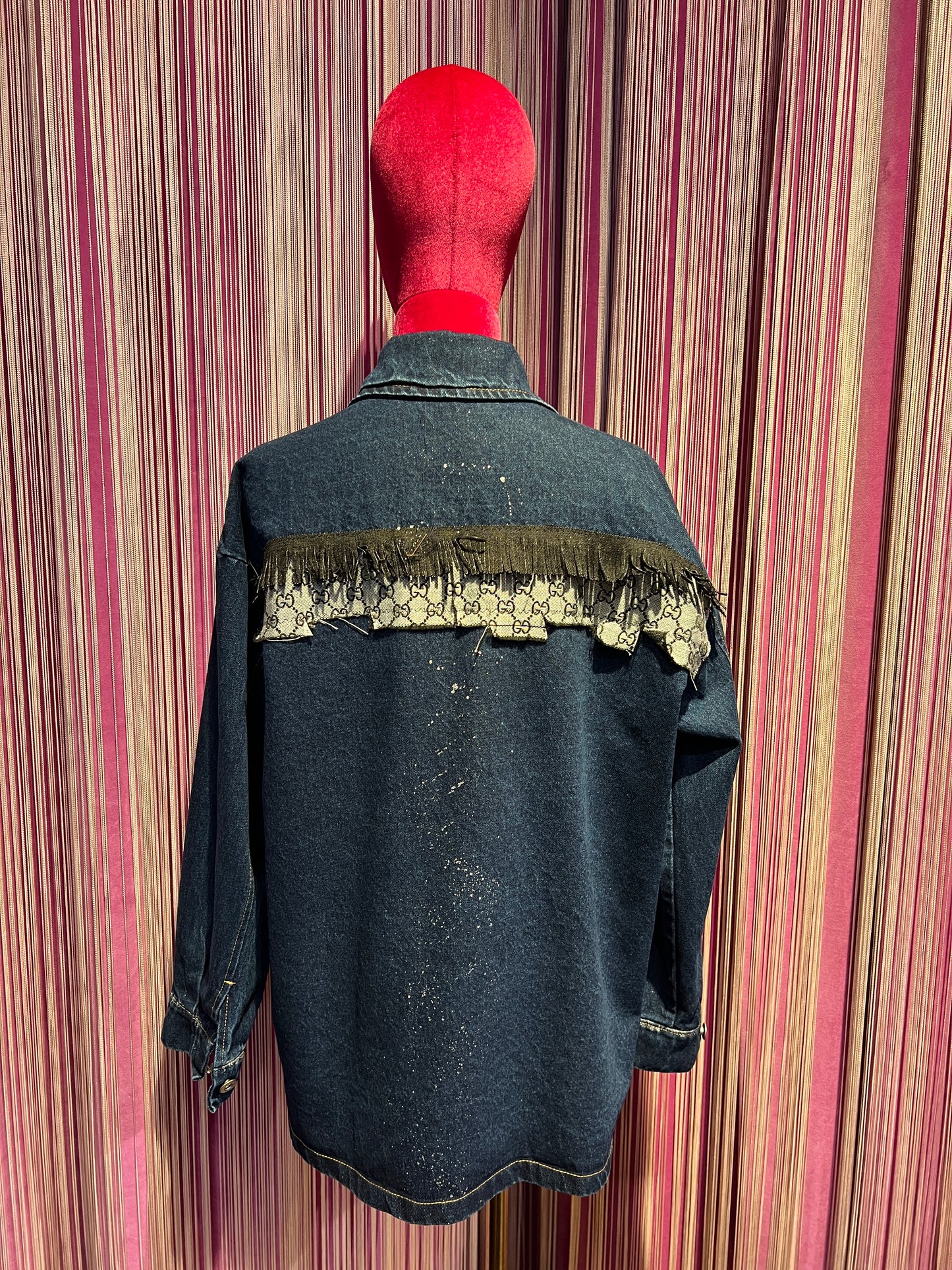 ABpink🩷 giacca camicia jeans stoffa vintage nera con patch
