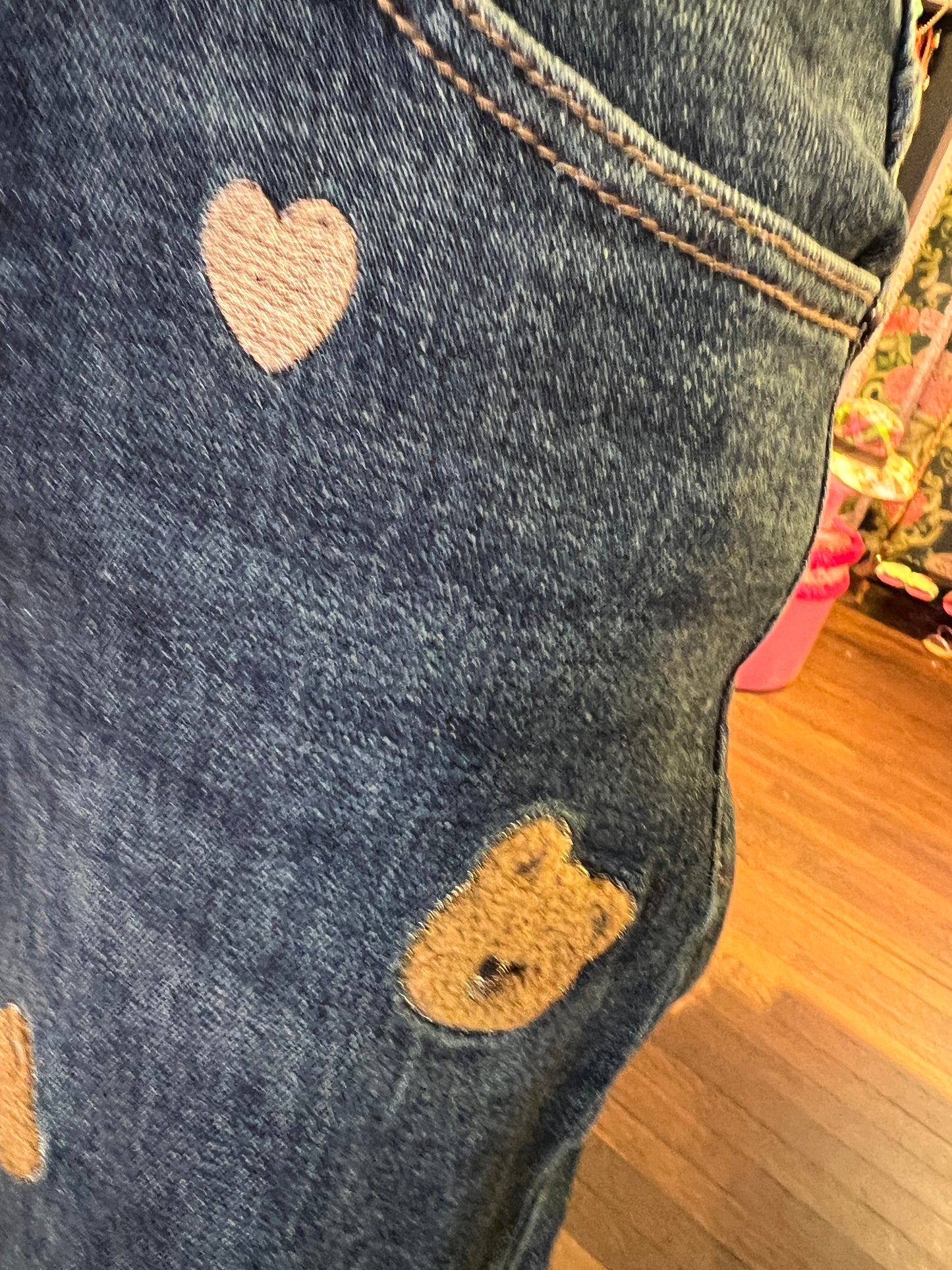 Mon amour Paris jeans denim con cuori e orsetti