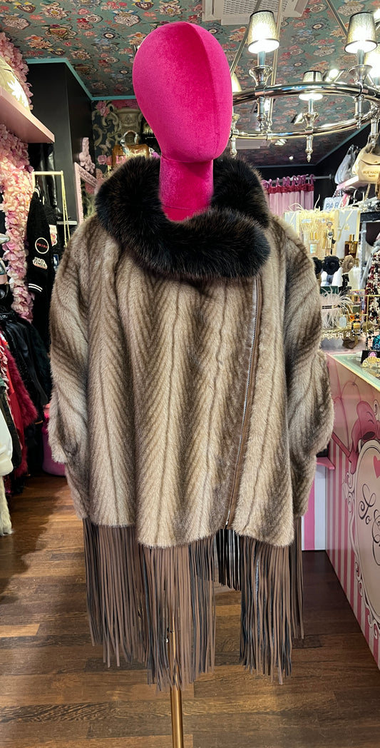 Uncommon giacca ecopelliccia marrone con collo rimovibile chiusura lampo