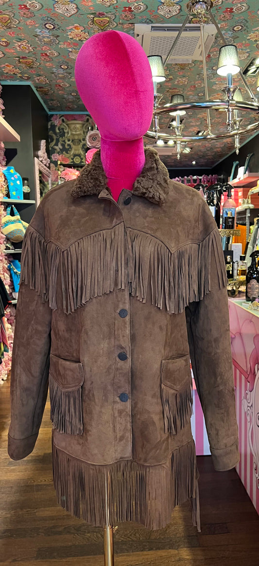 Blusotto meno 50% giubbotto montone cognac con frange