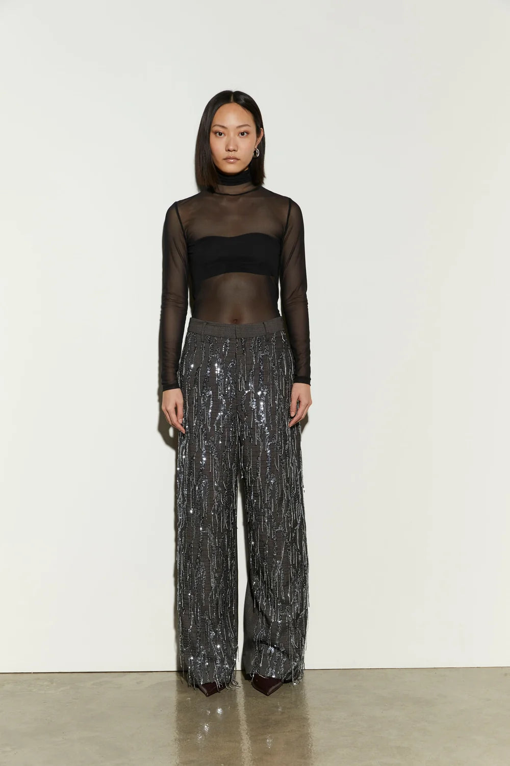 Isabelle Blanche Paris pantalone in tessuto fiammato con ricami in paillettes