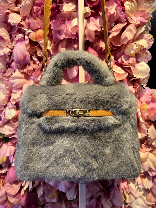 Show-up Milano borsa ecopelliccia ed ecopelle con tracolla color grigio