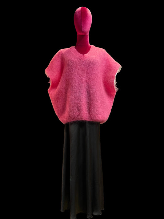 Love & roses completo gilet over mohair rosa bubble e gonna a sirena in satin cioccolato fondente
