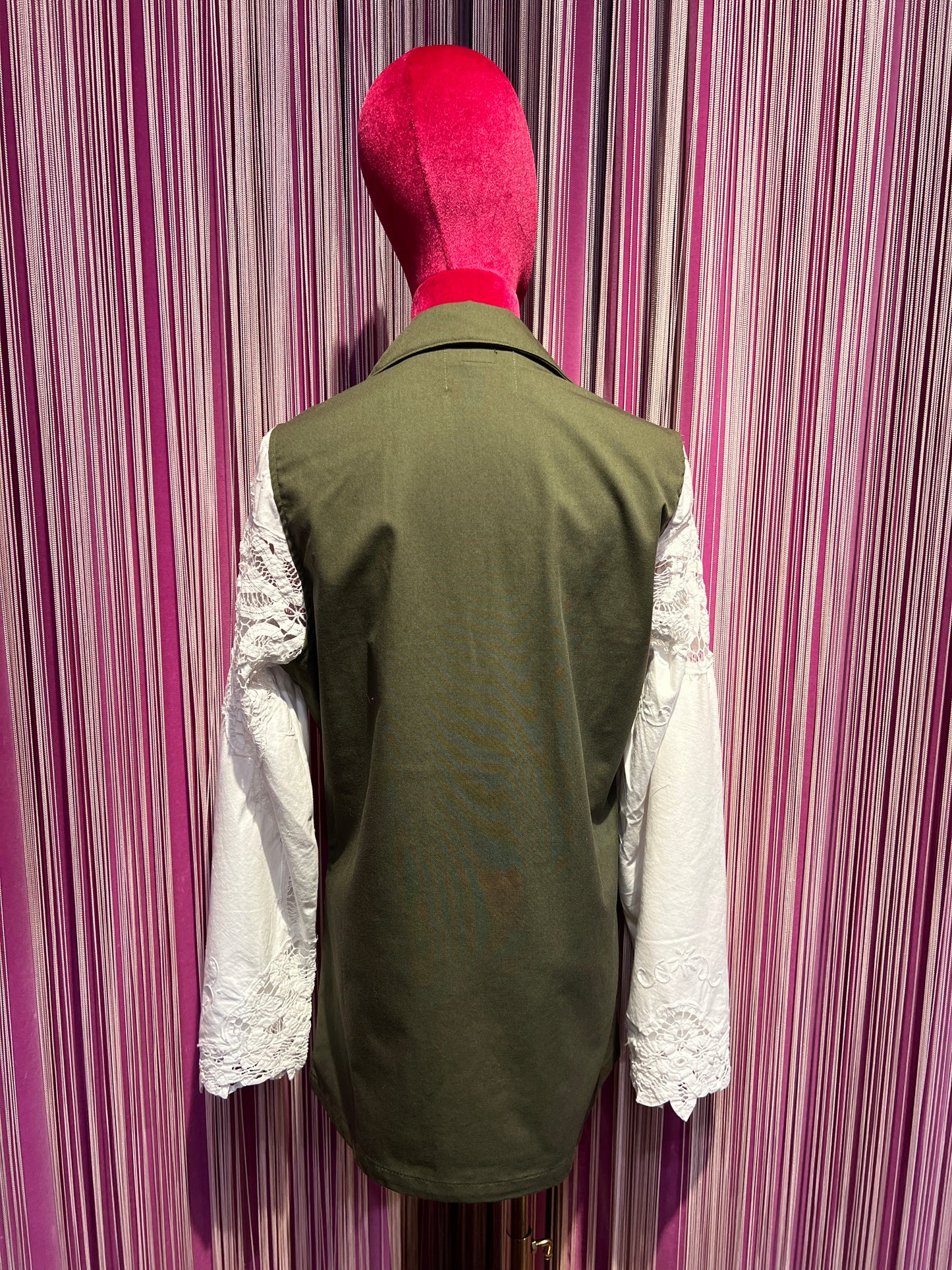 Front street giacca/camicia militare con manica pizzo bianco di cotone vintage