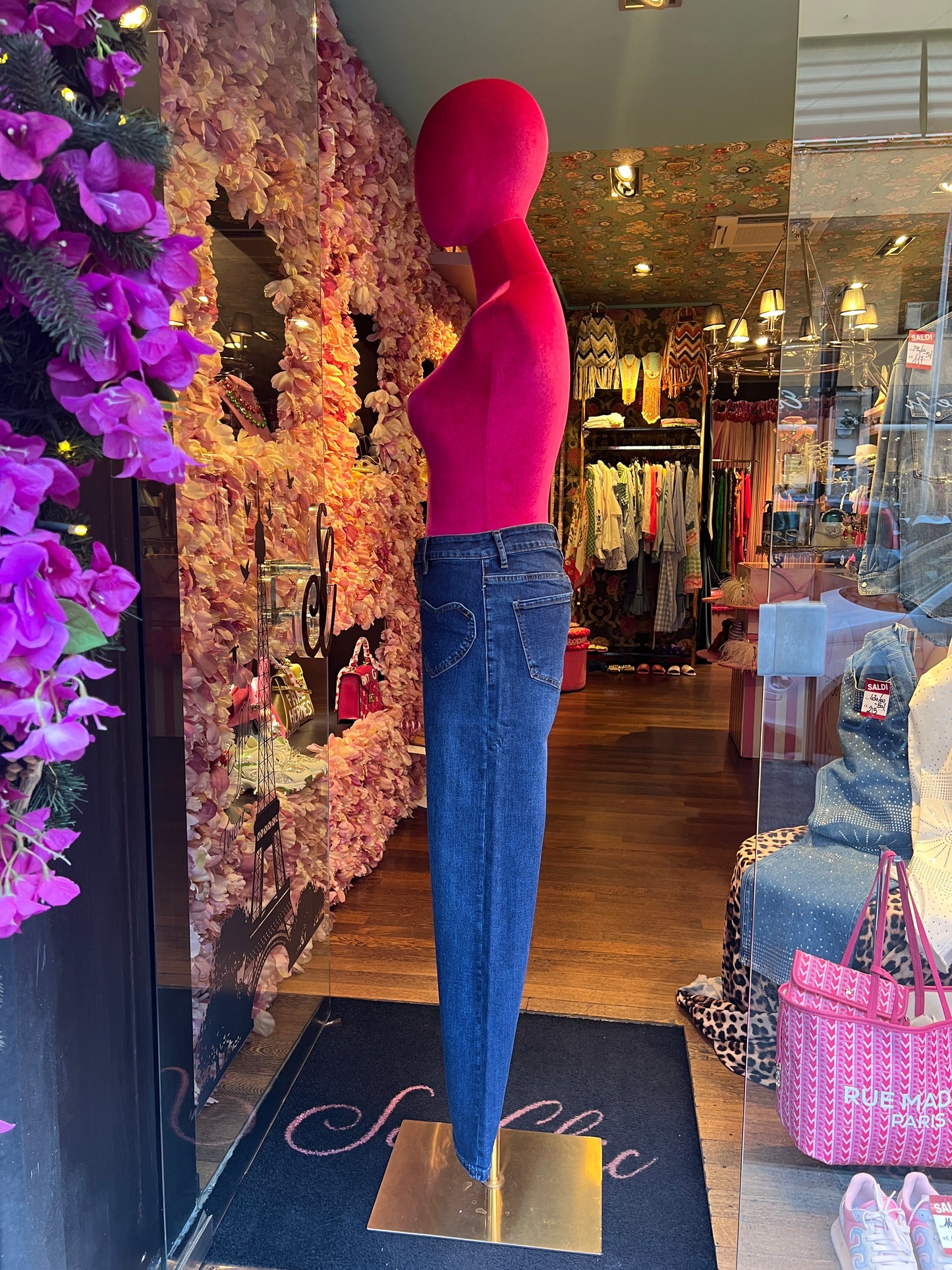 Mon amour Paris jeans a zampa con bottoni tasche a cuore elasticizzato
