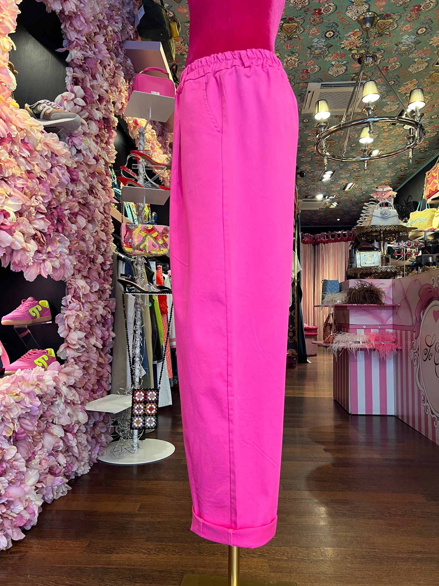 Mon amour Paris pantalone fucsia cotone elasticizzato taglia unica elastico in vita sconto-30%