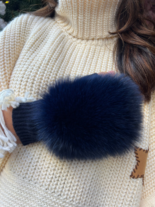 Alpo manicotto blu pelliccia volpe 100% riciclata