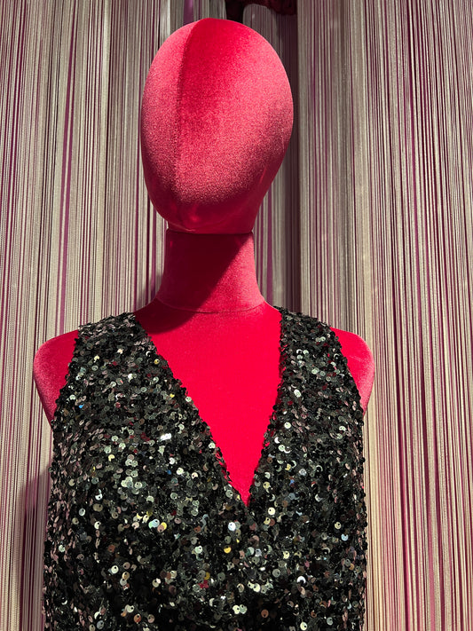 The room canotta paillettes nera scollo drappeggiato
