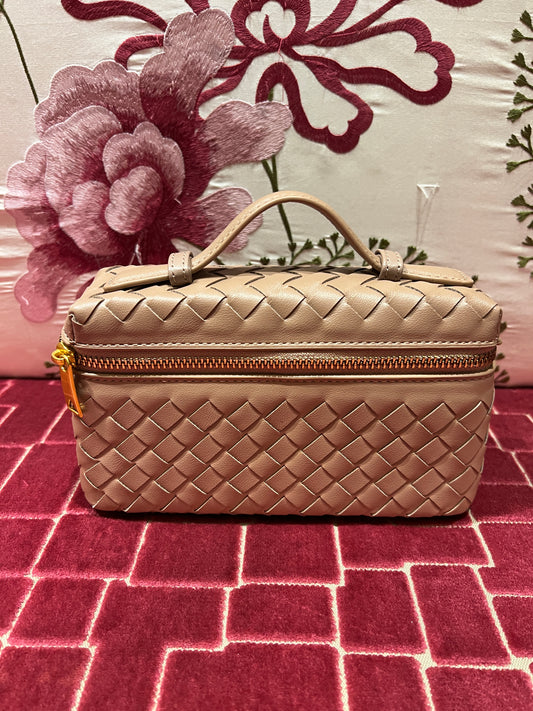 Borsa ecopelle beige con lavorazione ad intreccio con tracollina