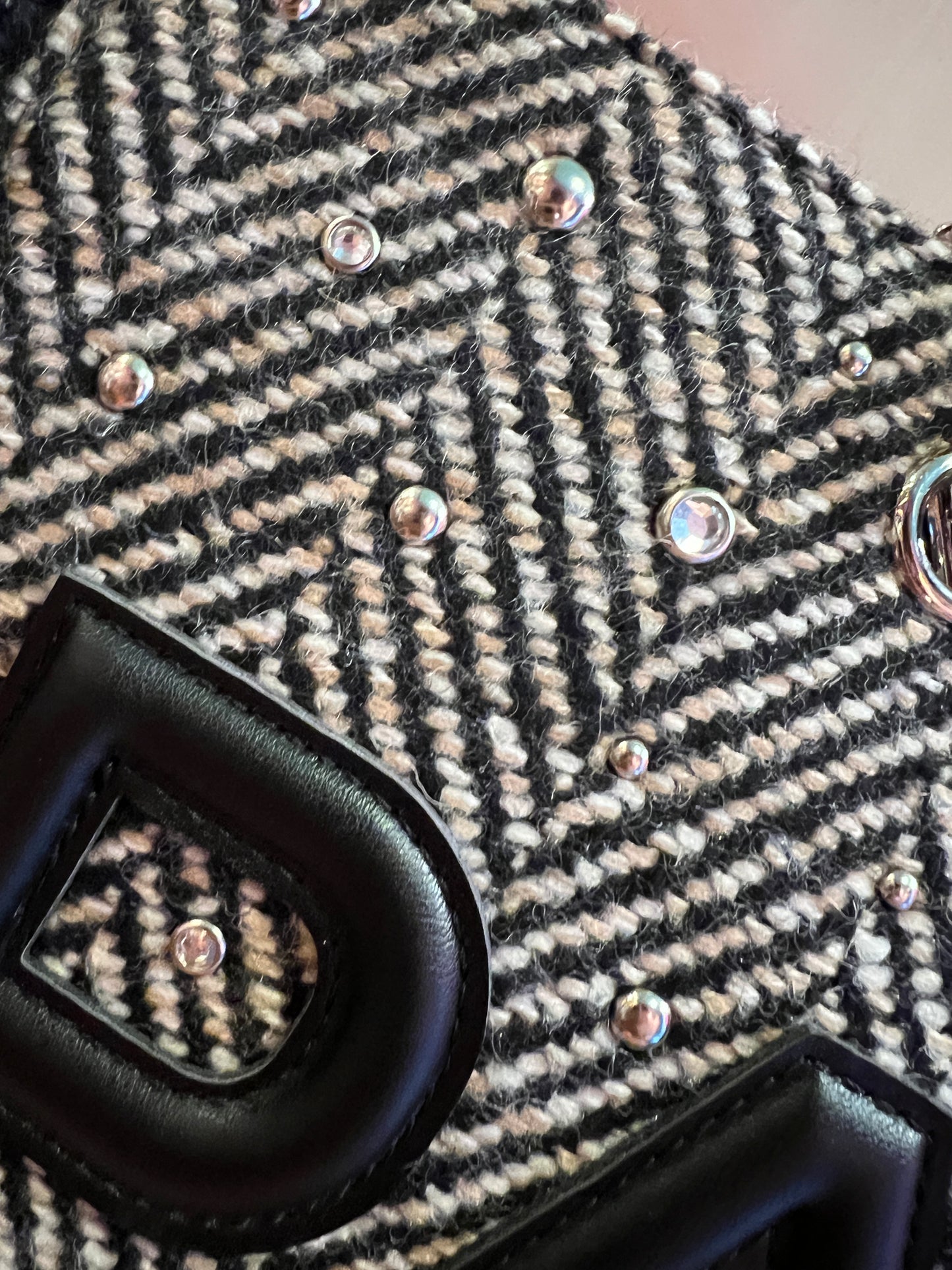 Rue Madam Paris borsa tweed nera due manici con tracolla Harris tote