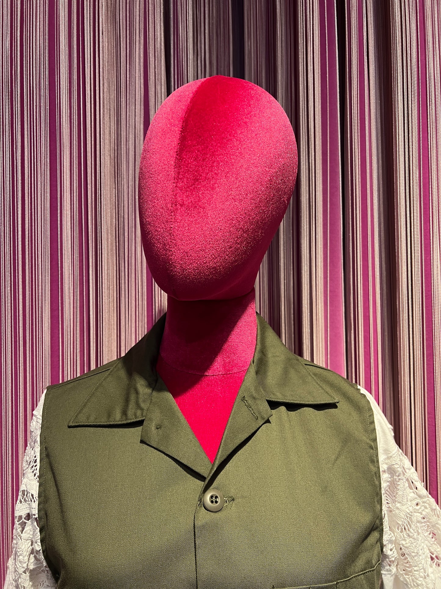 Front street giacca/camicia militare con manica pizzo bianco di cotone vintage