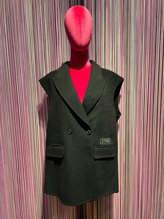 5 Progress gilet doppiopetto nero con cristalli lana e kashmir