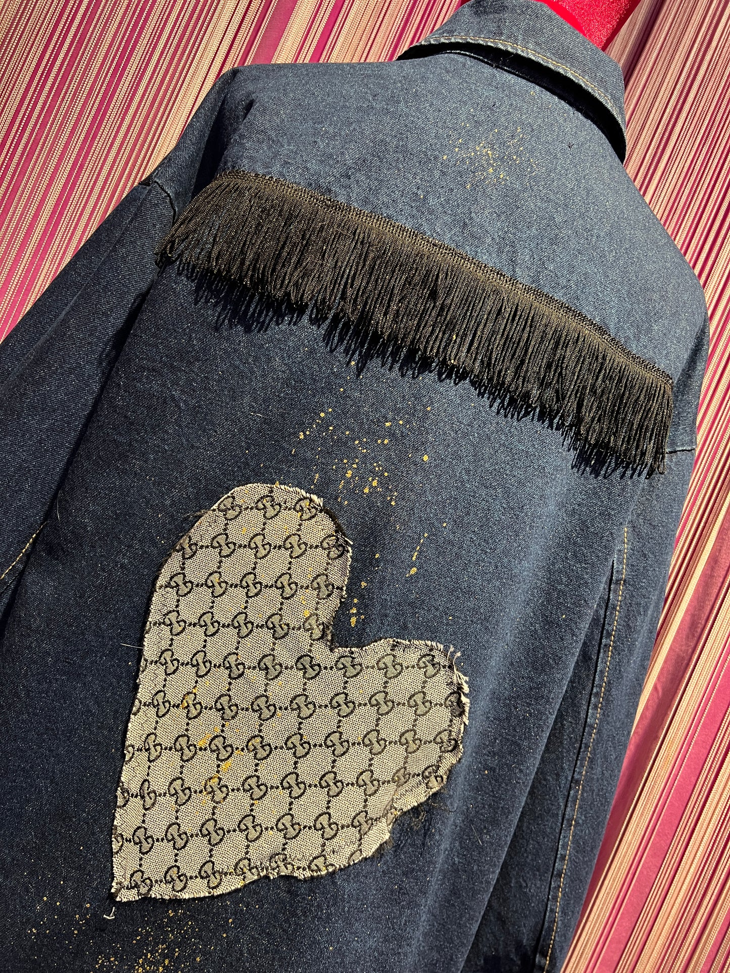 ABpink🩷 giacca camicia con stoffa vintage e tessuto pied dí poule sulle tasche con patch