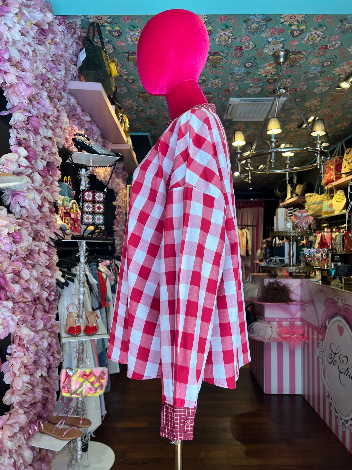 Mon amour Paris blusa oversize fantasia a quadri con polsini e rifiniture collo a contrasto