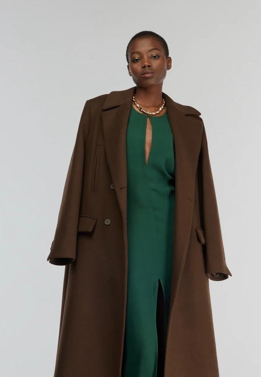 Semicouture cappotto cioccolato in panno abbottonatura frontale doppiopetto