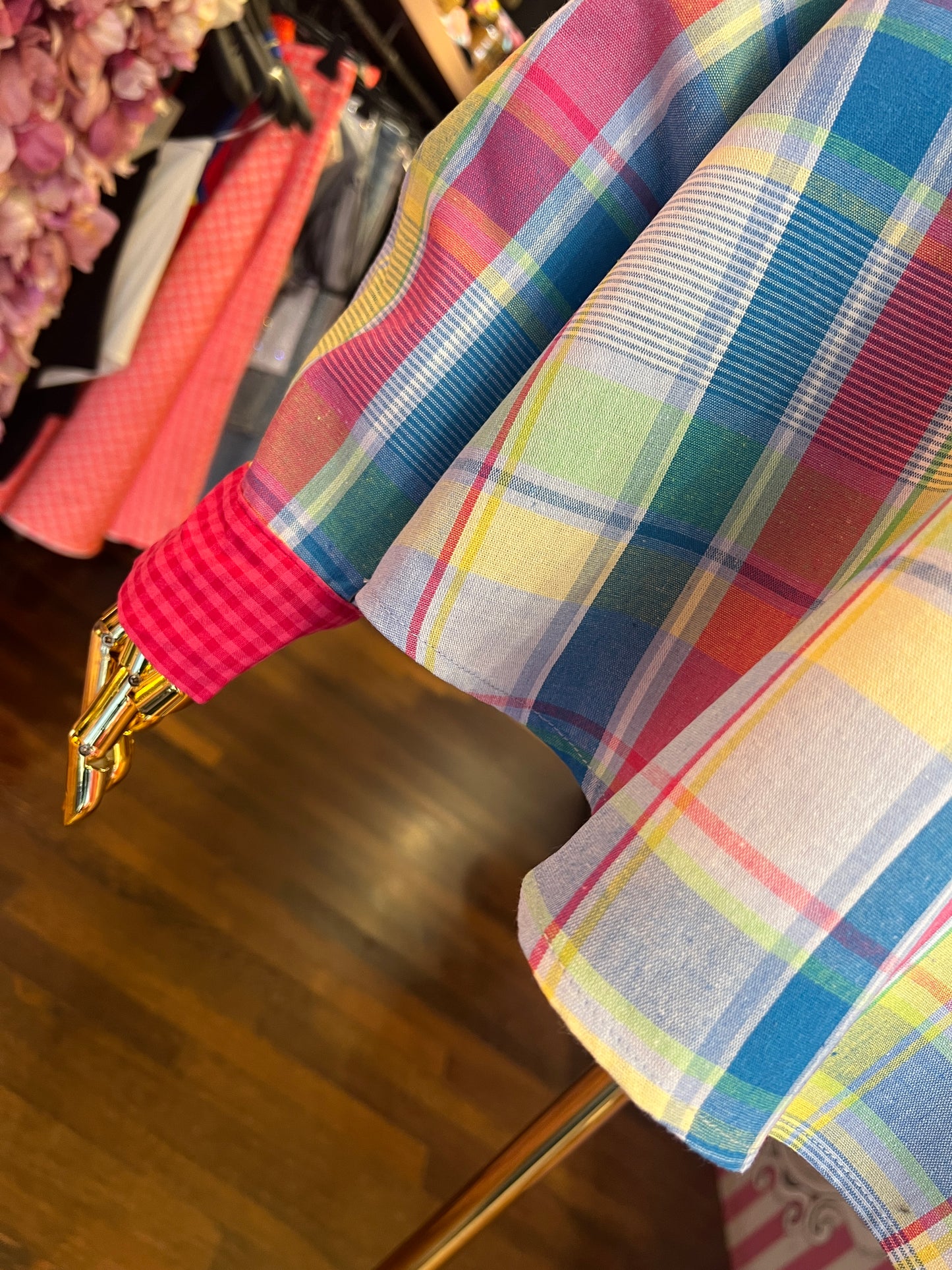 Mon amour Paris blusa fantasia Madras con polsini e bordino collo a contrasto