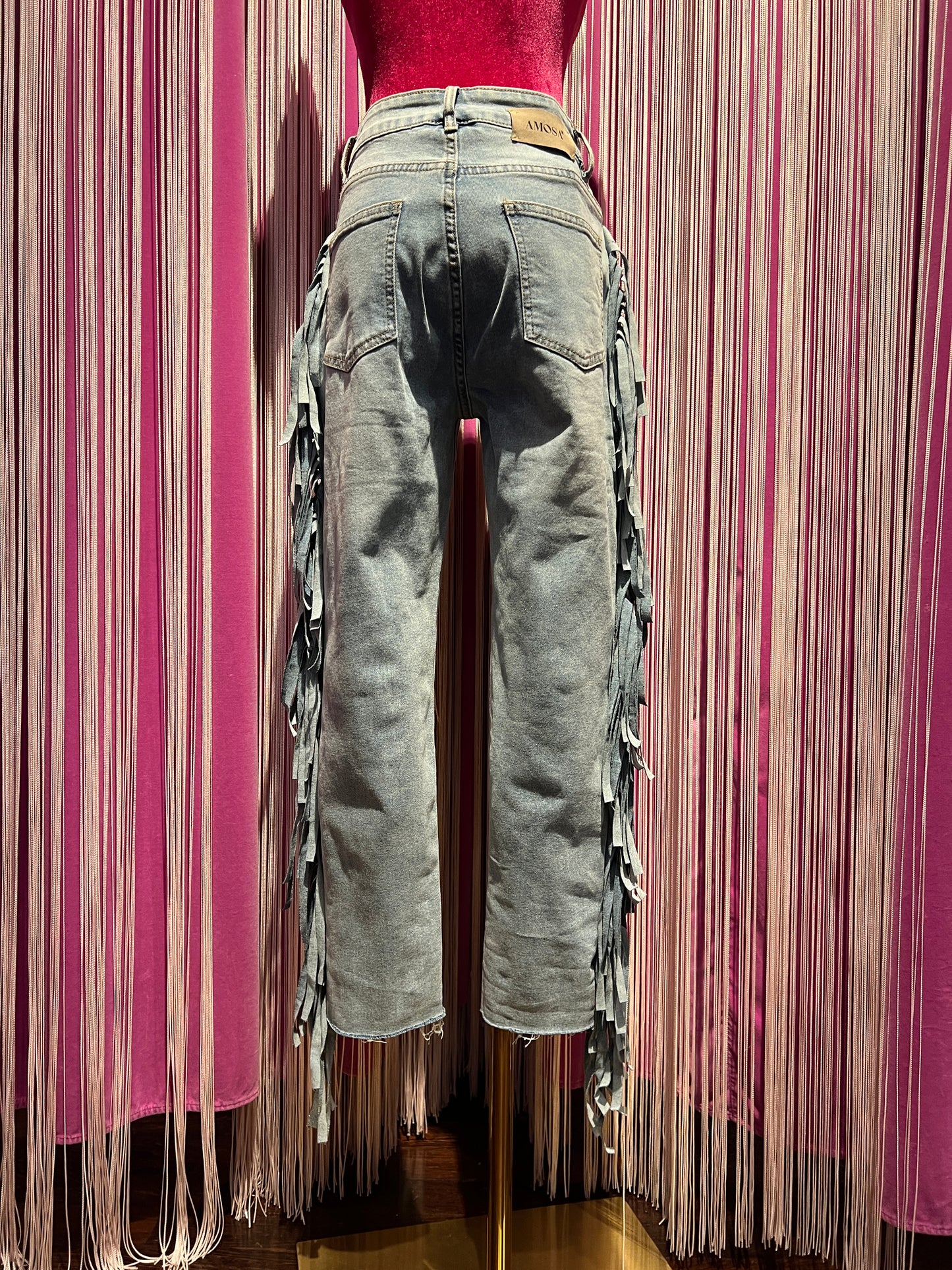 Amosa -50% di sconto jeans frange denim elasticizzato
