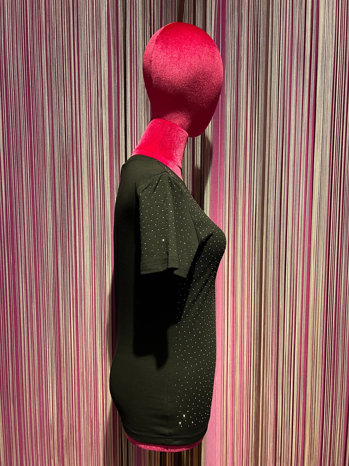 The room t shirt cotone elasticizzato nera con pois cristalli