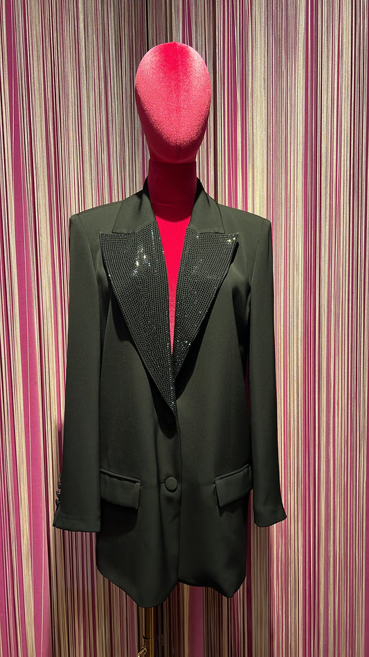 Silence Limited giacca over nera con rever strass