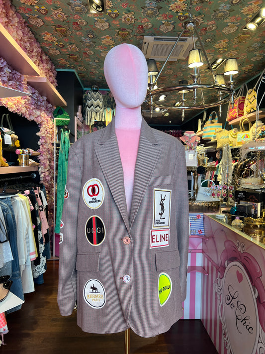 5 Progress giacca micro pied de poul con patch logomania