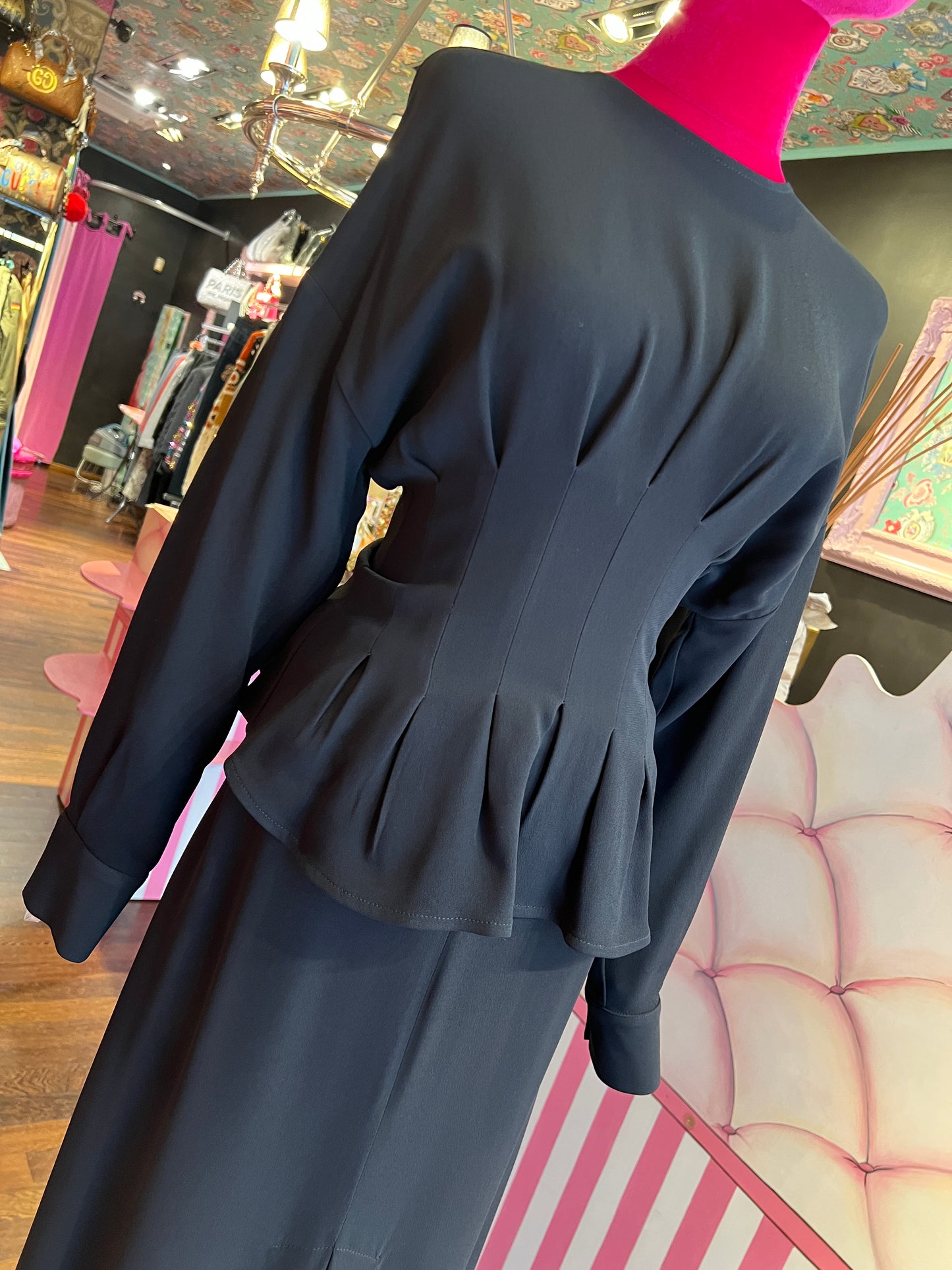 Semicouture completo crêpe elasticizzato blusa ad effetto bustier con gonna lunga svasata