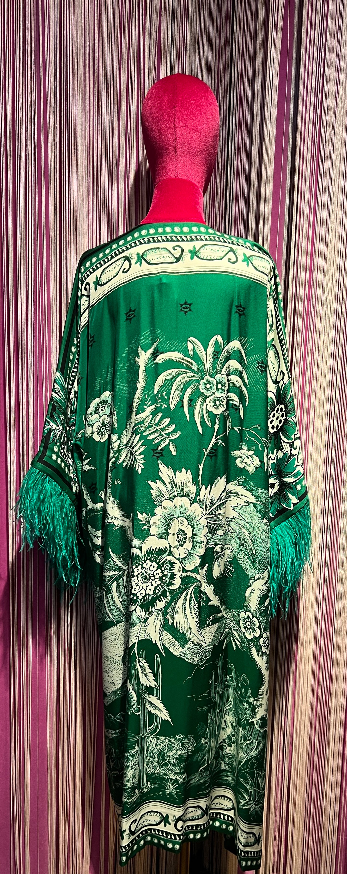 Dahlo -50% di sconto kimono fantasia verde manica Marabou
