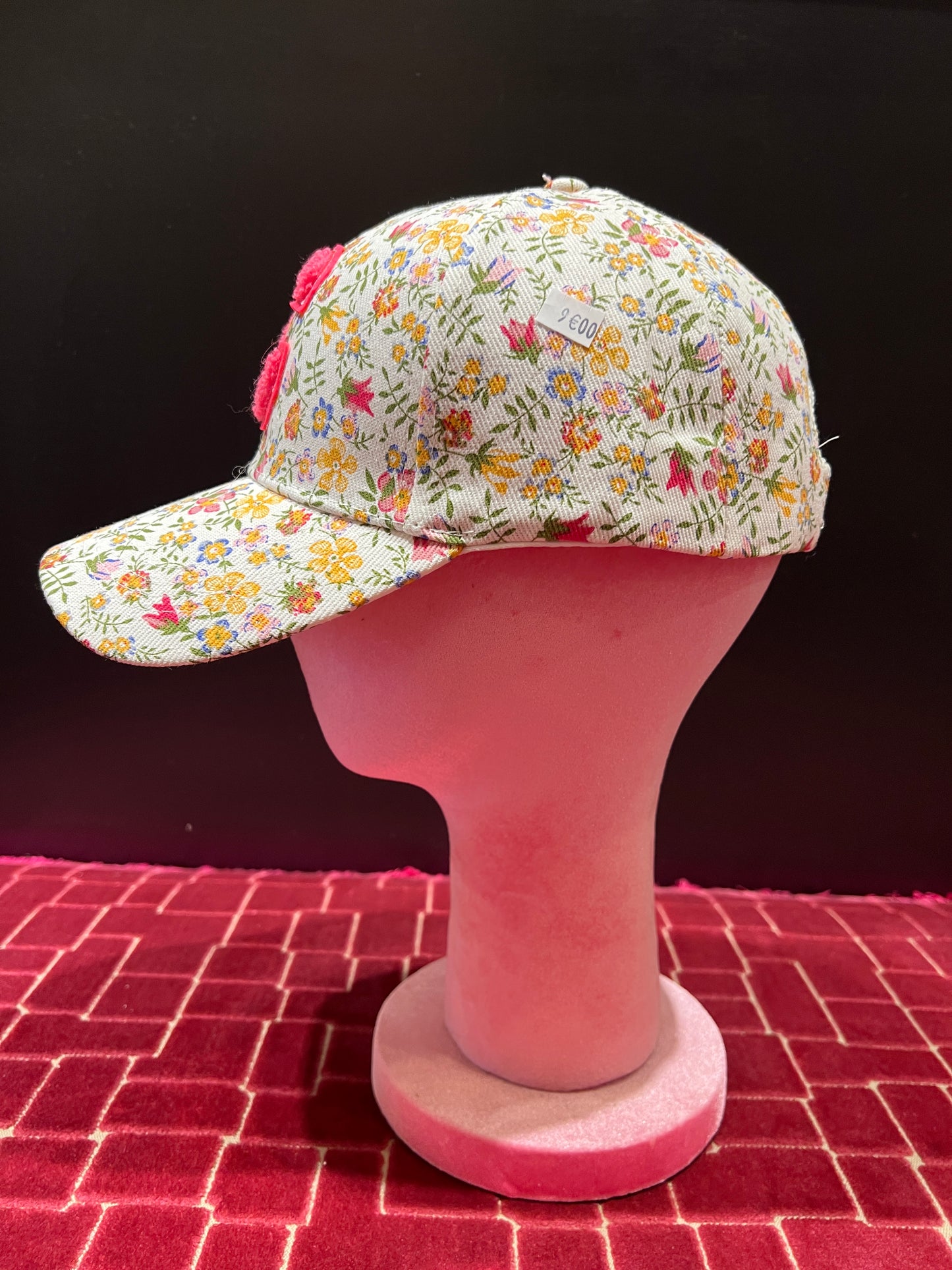 Cappello cotone regolabile con visiera fantasia floreale multicolore su fondo panna , C fucsia